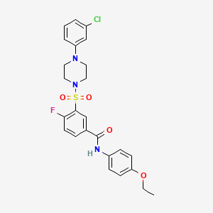 molecular formula C25H25ClFN3O4S B2409942 3-[4-(3-chlorophenyl)piperazin-1-yl]sulfonyl-N-(4-ethoxyphenyl)-4-fluorobenzamide CAS No. 451504-08-8