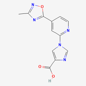 molecular formula C12H9N5O3 B2409952 1-[4-(3-メチル-1,2,4-オキサジアゾール-5-イル)ピリジン-2-イル]-1H-イミダゾール-4-カルボン酸 CAS No. 1239845-07-8