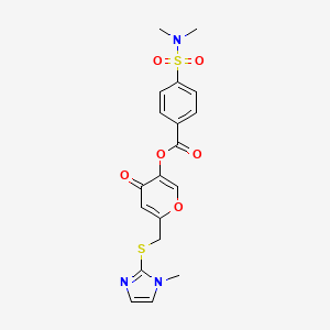 molecular formula C19H19N3O6S2 B2409953 6-(((1-methyl-1H-imidazol-2-yl)thio)methyl)-4-oxo-4H-pyran-3-yl 4-(N,N-dimethylsulfamoyl)benzoate CAS No. 896310-96-6