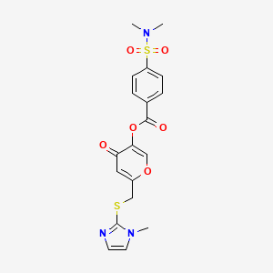 molecular formula C19H19N3O6S2 B2409953 6-(((1-甲基-1H-咪唑-2-基)硫)甲基)-4-氧代-4H-吡喃-3-基 4-(N,N-二甲基磺酰)苯甲酸酯 CAS No. 896310-96-6