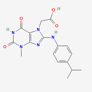 2-(3-methyl-2,6-dioxo-8-{[4-(propan-2-yl)phenyl]amino}-2,3,6,7-tetrahydro-1H-purin-7-yl)acetic acid