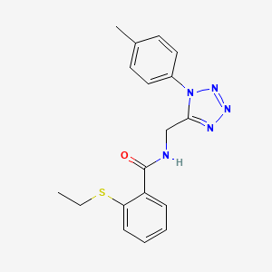 molecular formula C18H19N5OS B2409965 2-(乙硫基)-N-((1-(对甲苯基)-1H-四唑-5-基)甲基)苯甲酰胺 CAS No. 920461-57-0