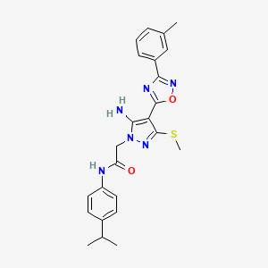 molecular formula C24H26N6O2S B2409967 2-[5-amino-4-[3-(3-methylphenyl)-1,2,4-oxadiazol-5-yl]-3-(methylthio)-1H-pyrazol-1-yl]-N-(4-isopropylphenyl)acetamide CAS No. 1243092-63-8