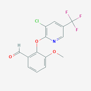 molecular formula C14H9ClF3NO3 B2409975 2-{[3-Chloro-5-(trifluoromethyl)-2-pyridinyl]oxy}-3-methoxybenzenecarbaldehyde CAS No. 937604-86-9