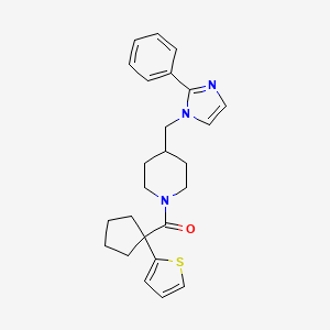 molecular formula C25H29N3OS B2410005 (4-((2-phenyl-1H-imidazol-1-yl)methyl)piperidin-1-yl)(1-(thiophen-2-yl)cyclopentyl)methanone CAS No. 1351642-08-4