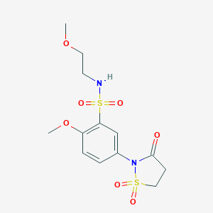 molecular formula C13H18N2O7S2 B241002 5-(1,1-dioxido-3-oxo-2-isothiazolidinyl)-2-methoxy-N-(2-methoxyethyl)benzenesulfonamide 