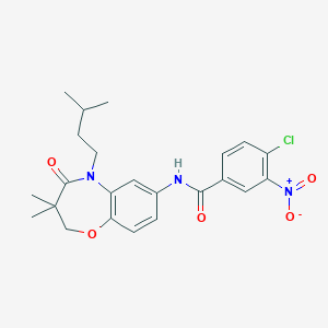 molecular formula C23H26ClN3O5 B2410021 4-氯-N-(5-异戊基-3,3-二甲基-4-氧代-2,3,4,5-四氢苯并[b][1,4]恶二杂环辛-7-基)-3-硝基苯甲酰胺 CAS No. 921778-23-6