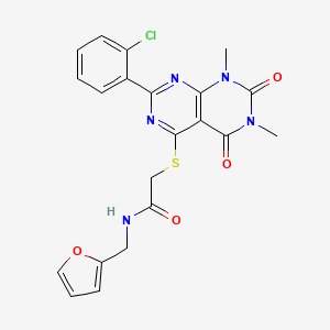 molecular formula C21H18ClN5O4S B2410028 2-{[2-(2-chlorophenyl)-6,8-dimethyl-5,7-dioxo-5,6,7,8-tetrahydropyrimido[4,5-d]pyrimidin-4-yl]thio}-N-(2-furylmethyl)acetamide CAS No. 872695-74-4