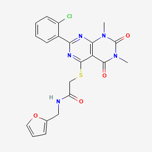 molecular formula C21H18ClN5O4S B2410028 2-{[2-(2-氯苯基)-6,8-二甲基-5,7-二氧代-5,6,7,8-四氢嘧啶并[4,5-d]嘧啶-4-基]硫代}-N-(2-呋喃甲基)乙酰胺 CAS No. 872695-74-4