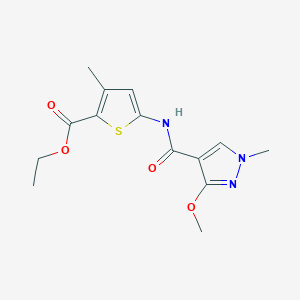 molecular formula C14H17N3O4S B2410029 ethyl 5-(3-methoxy-1-methyl-1H-pyrazole-4-carboxamido)-3-methylthiophene-2-carboxylate CAS No. 2034474-32-1