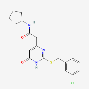 molecular formula C18H20ClN3O2S B2410030 2-(2-((3-chlorobenzyl)thio)-6-oxo-1,6-dihydropyrimidin-4-yl)-N-cyclopentylacetamide CAS No. 1105238-92-3