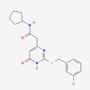 molecular formula C18H20ClN3O2S B2410030 N-ciclopentil-2-(2-((3-clorobencil)tio)-6-oxo-1,6-dihidropirimidin-4-il)acetamida CAS No. 1105238-92-3