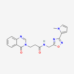 molecular formula C19H18N6O3 B2410040 N-((3-(1-methyl-1H-pyrrol-2-yl)-1,2,4-oxadiazol-5-yl)methyl)-3-(4-oxoquinazolin-3(4H)-yl)propanamide CAS No. 2034439-95-5