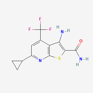 molecular formula C12H10F3N3OS B2410048 3-Amino-6-cyclopropyl-4-(trifluoromethyl)thieno[2,3-b]pyridine-2-carboxamide CAS No. 893755-90-3