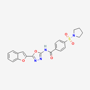 molecular formula C21H18N4O5S B2410058 N-(5-(benzofuran-2-yl)-1,3,4-oxadiazol-2-yl)-4-(pyrrolidin-1-ylsulfonyl)benzamide CAS No. 922075-43-2