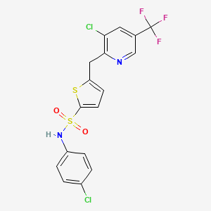 molecular formula C17H11Cl2F3N2O2S2 B2410061 N-(4-chlorophenyl)-5-{[3-chloro-5-(trifluoromethyl)-2-pyridinyl]methyl}-2-thiophenesulfonamide CAS No. 306976-60-3