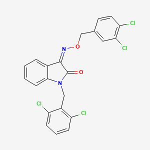 molecular formula C22H14Cl4N2O2 B2410081 (3Z)-3-{[(3,4-dichlorophenyl)methoxy]imino}-1-[(2,6-dichlorophenyl)methyl]-2,3-dihydro-1H-indol-2-one CAS No. 303997-02-6