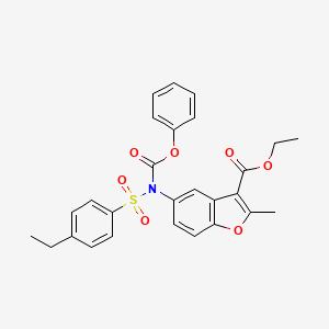 molecular formula C27H25NO7S B2410095 Ethyl 5-[(4-ethylphenyl)sulfonyl-phenoxycarbonylamino]-2-methyl-1-benzofuran-3-carboxylate CAS No. 448212-77-9