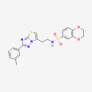 molecular formula C21H20N4O4S2 B2410101 N-(2-(2-(m-tolyl)thiazolo[3,2-b][1,2,4]triazol-6-yl)ethyl)-2,3-dihydrobenzo[b][1,4]dioxine-6-sulfonamide CAS No. 895439-23-3
