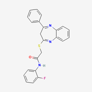 molecular formula C23H18FN3OS B2410103 N-(2-fluorophenyl)-2-[(4-phenyl-3H-1,5-benzodiazepin-2-yl)thio]acetamide CAS No. 1251669-76-7