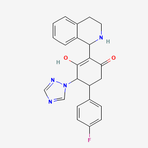 molecular formula C23H21FN4O2 B2410104 5-(4-氟苯基)-3-羟基-2-(1,2,3,4-四氢-1-异喹啉基)-4-(1H-1,2,4-三唑-1-基)-2-环己烯-1-酮 CAS No. 1005106-96-6