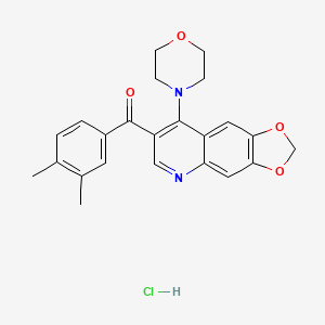 molecular formula C23H23ClN2O4 B2410109 4-[7-(3,4-dimethylbenzoyl)-2H-[1,3]dioxolo[4,5-g]quinolin-8-yl]morpholine hydrochloride CAS No. 2097883-30-0