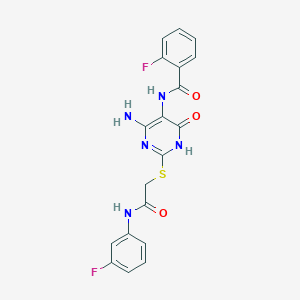 molecular formula C19H15F2N5O3S B2410110 N-(4-amino-2-((2-((3-fluorophenyl)amino)-2-oxoethyl)thio)-6-oxo-1,6-dihydropyrimidin-5-yl)-2-fluorobenzamide CAS No. 888423-06-1