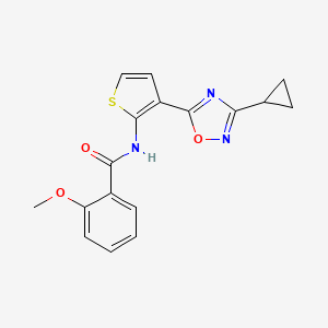 molecular formula C17H15N3O3S B2410121 N-(3-(3-cyclopropyl-1,2,4-oxadiazol-5-yl)thiophen-2-yl)-2-methoxybenzamide CAS No. 1798637-34-9