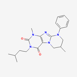 molecular formula C21H27N5O2 B2410127 3-isopentyl-1,7-dimethyl-9-phenyl-6,7,8,9-tetrahydropyrimido[2,1-f]purine-2,4(1H,3H)-dione CAS No. 847339-58-6