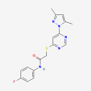 2-((6-(3,5-dimethyl-1H-pyrazol-1-yl)pyrimidin-4-yl)thio)-N-(4-fluorophenyl)acetamide