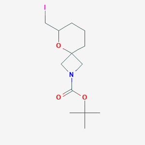 molecular formula C13H22INO3 B2410211 叔丁基 6-(碘甲基)-5-氧杂-2-氮杂螺[3.5]壬烷-2-羧酸酯 CAS No. 2163756-80-5