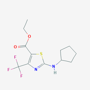 molecular formula C12H15F3N2O2S B2410217 Ethyl 2-(cyclopentylamino)-4-(trifluoromethyl)-1,3-thiazole-5-carboxylate CAS No. 886497-58-1