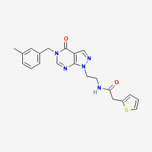molecular formula C21H21N5O2S B2410256 N-(2-(5-(3-methylbenzyl)-4-oxo-4,5-dihydro-1H-pyrazolo[3,4-d]pyrimidin-1-yl)ethyl)-2-(thiophen-2-yl)acetamide CAS No. 922088-09-3