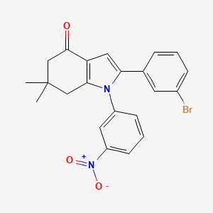 molecular formula C22H19BrN2O3 B2410263 2-(3-溴苯基)-6,6-二甲基-1-(3-硝基苯基)-5,7-二氢吲哚-4-酮 CAS No. 1022403-88-8