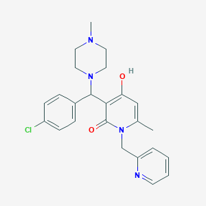 molecular formula C24H27ClN4O2 B2410284 3-((4-chlorophenyl)(4-methylpiperazin-1-yl)methyl)-4-hydroxy-6-methyl-1-(pyridin-2-ylmethyl)pyridin-2(1H)-one CAS No. 897611-61-9