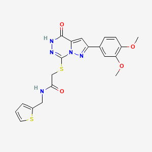 molecular formula C20H19N5O4S2 B2410285 2-((8-(3,4-ジメトキシフェニル)-(オキソ)ジヒドロピラゾロ[1,5-d][1,2,4]トリアジン-2-イル)チオ)-N-(チオフェン-2-イルメチル)アセトアミド CAS No. 1207016-69-0