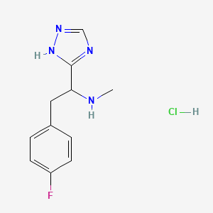molecular formula C11H14ClFN4 B2410294 2-(4-Fluorophenyl)-N-methyl-1-(1H-1,2,4-triazol-5-yl)ethanamine;hydrochloride CAS No. 2416234-03-0