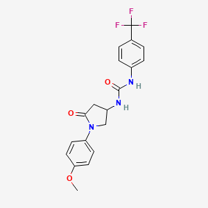 molecular formula C19H18F3N3O3 B2410295 1-(1-(4-甲氧基苯基)-5-氧代吡咯烷-3-基)-3-(4-(三氟甲基)苯基)脲 CAS No. 877640-50-1