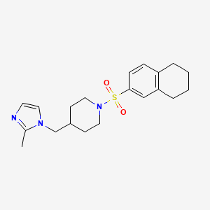 molecular formula C20H27N3O2S B2410305 4-((2-methyl-1H-imidazol-1-yl)methyl)-1-((5,6,7,8-tetrahydronaphthalen-2-yl)sulfonyl)piperidine CAS No. 1396805-48-3