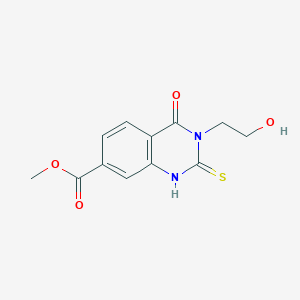 molecular formula C12H12N2O4S B2410317 Methyl 3-(2-hydroxyethyl)-4-oxo-2-sulfanyl-3,4-dihydroquinazoline-7-carboxylate CAS No. 725691-79-2