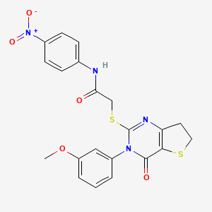molecular formula C21H18N4O5S2 B2410321 2-((3-(3-甲氧苯基)-4-氧代-3,4,6,7-四氢噻吩并[3,2-d]嘧啶-2-基)硫代)-N-(4-硝基苯基)乙酰胺 CAS No. 877655-33-9