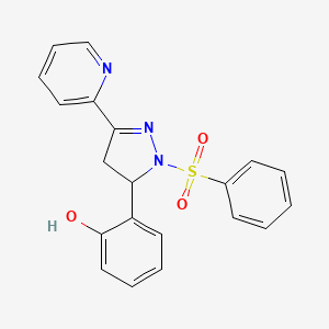 molecular formula C20H17N3O3S B2410339 2-(1-(フェニルスルホニル)-3-(ピリジン-2-イル)-4,5-ジヒドロ-1H-ピラゾール-5-イル)フェノール CAS No. 1448126-53-1