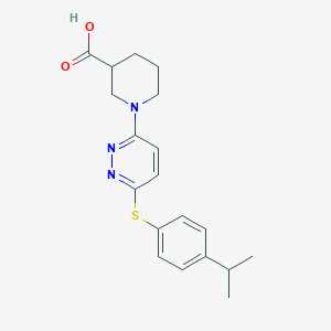 molecular formula C19H23N3O2S B2410353 1-{6-[(4-异丙基苯基)硫代]吡啶嗪-3-基}哌啶-3-羧酸 CAS No. 1793835-82-1