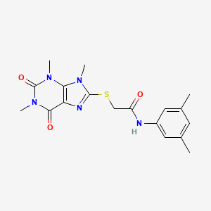 molecular formula C18H21N5O3S B2410359 N-(3,5-二甲基苯基)-2-(1,3,9-三甲基-2,6-二氧代嘌呤-8-基)硫代乙酰胺 CAS No. 886904-43-4