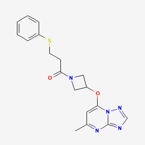 molecular formula C18H19N5O2S B2410373 1-[3-({5-Methyl-[1,2,4]triazolo[1,5-a]pyrimidin-7-yl}oxy)azetidin-1-yl]-3-(phenylsulfanyl)propan-1-one CAS No. 2097922-22-8