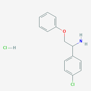 molecular formula C14H15Cl2NO B2410416 1-(4-Clorofenil)-2-fenoxietilamina; clorhidrato CAS No. 2344677-95-6