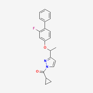 molecular formula C21H19FN2O2 B2410437 cyclopropyl(3-{1-[(2-fluoro[1,1'-biphenyl]-4-yl)oxy]ethyl}-1H-pyrazol-1-yl)methanone CAS No. 477709-65-2