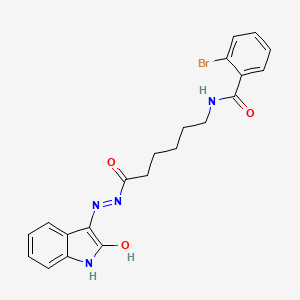 (E)-2-bromo-N-(6-oxo-6-(2-(2-oxoindolin-3-ylidene)hydrazinyl)hexyl)benzamide