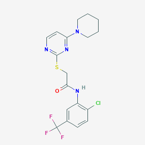 molecular formula C18H18ClF3N4OS B2410462 Ácido 7-(2-metoxifenil)-3-{[(4-metoxifenil)amino]carbonil}-4,7-dihidropirazolo[1,5-a]pirimidina-5-carboxílico CAS No. 1251590-40-5