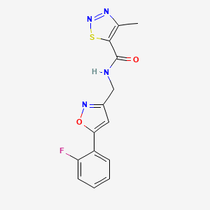 molecular formula C14H11FN4O2S B2410465 N-((5-(2-fluorophenyl)isoxazol-3-yl)methyl)-4-methyl-1,2,3-thiadiazole-5-carboxamide CAS No. 1209919-50-5